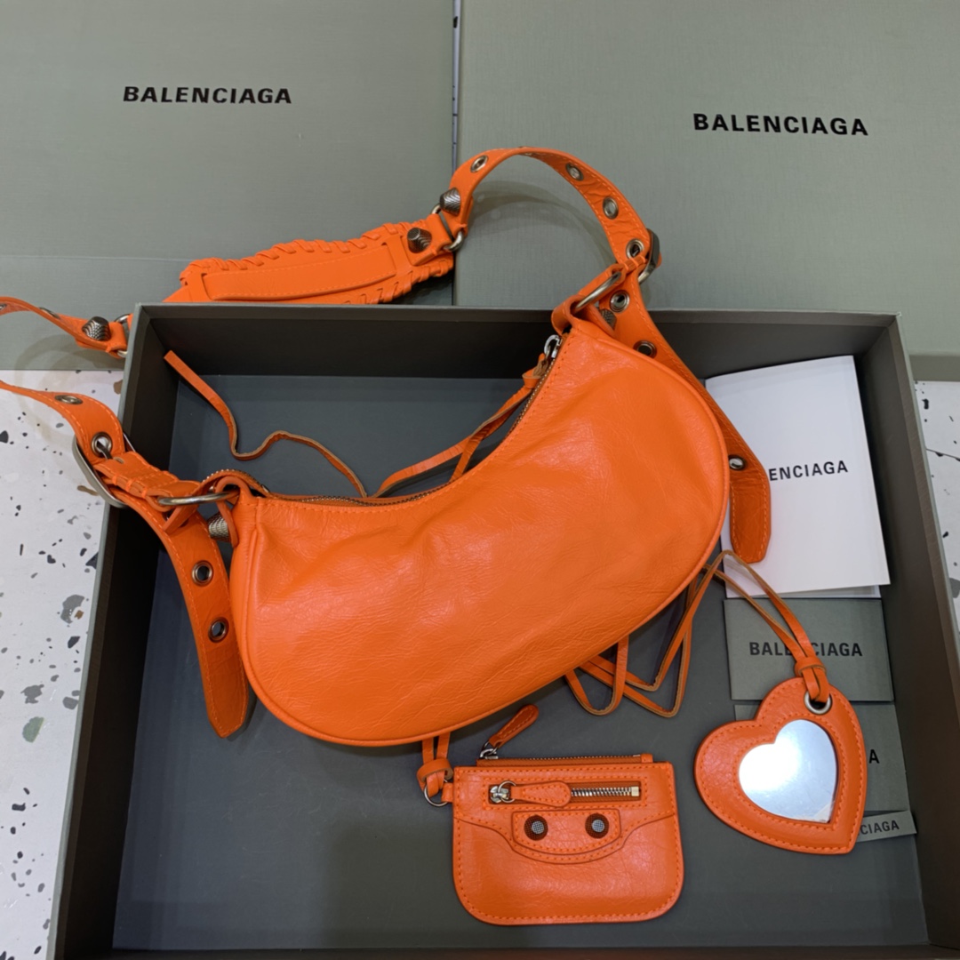 Balenciaga Le Cagole XS Shoulder Bag Crocodile Embossed Orange